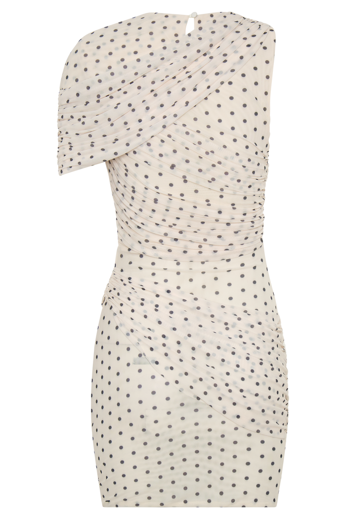 Adrienne One Shoulder Mesh Mini Dress - Polka Dot