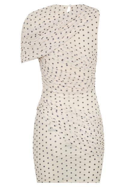 Adrienne One Shoulder Mesh Mini Dress - Polka Dot