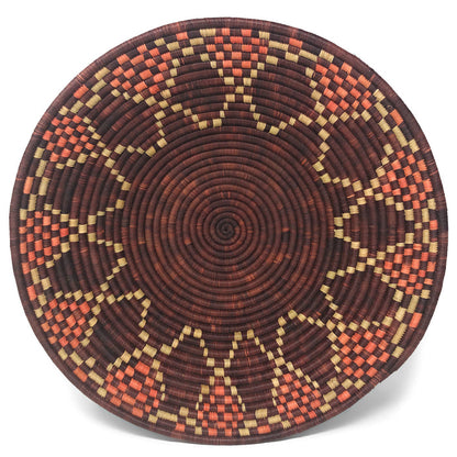African Fair Trade Handwoven 16-inch Raffia Basket, Brownish Purple