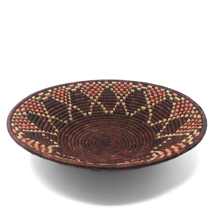 African Fair Trade Handwoven 16-inch Raffia Basket, Brownish Purple