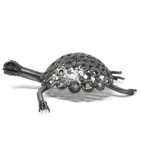 African Salvaged Metal 13-inch Tortoise Sculpture