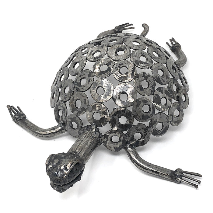 African Salvaged Metal 13-inch Tortoise Sculpture