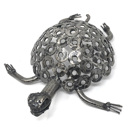 African Salvaged Metal 13-inch Tortoise Sculpture