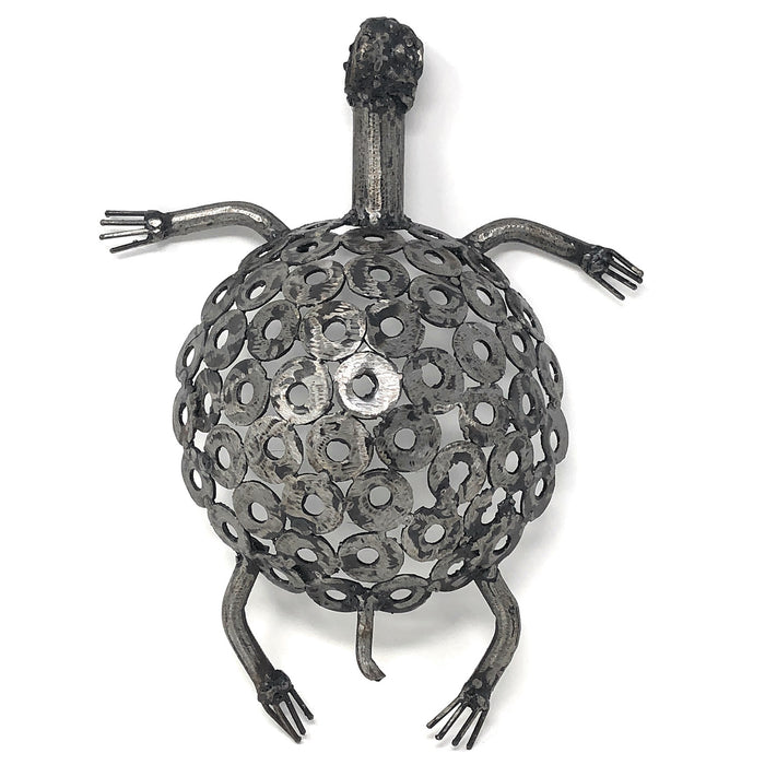 African Salvaged Metal 13-inch Tortoise Sculpture