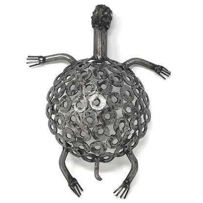 African Salvaged Metal 13-inch Tortoise Sculpture