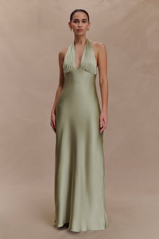Alice Satin Halter Maxi Dress - Sage