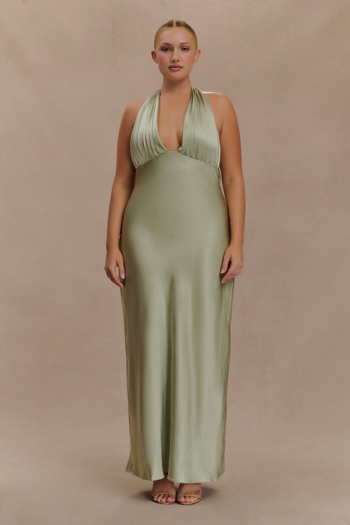 Alice Satin Halter Maxi Dress - Sage