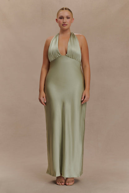 Alice Satin Halter Maxi Dress - Sage