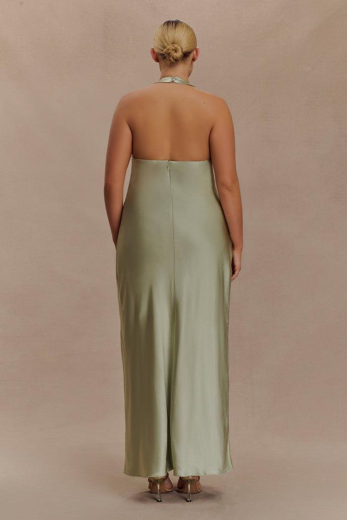 Alice Satin Halter Maxi Dress - Sage