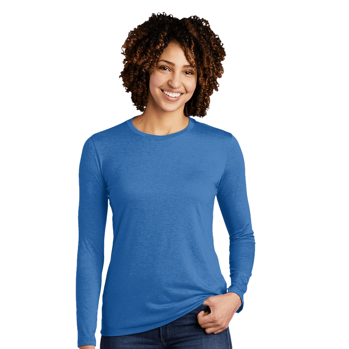 XS / Azure Blue Custom Allmade Women's Tri-Blend Long Sleeve Crewneck Shirt - Corporate Gifts