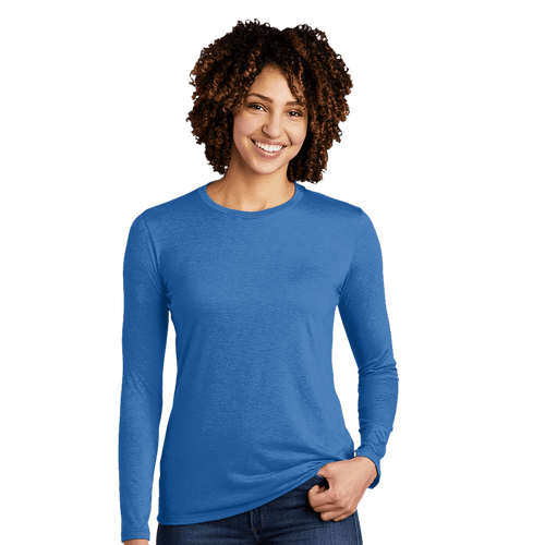XS / Azure Blue Custom Allmade Women's Tri-Blend Long Sleeve Crewneck Shirt - Corporate Gifts