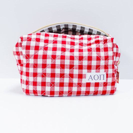 Duo Threads Alpha Omicron Pi Sorority Gingham Quilted Makeup Bag