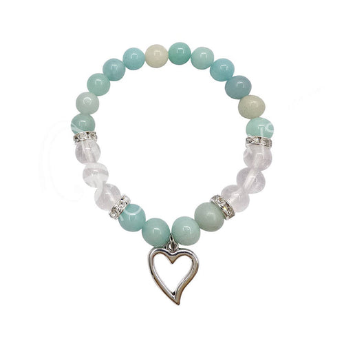 Amazonite & Crystal Quartz Heart Bracelet 8-8.5MM