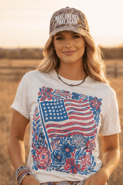 American Freedom Flowers Graphic TeeNaturalS
