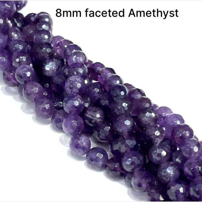 One 8mm Amethyst faceted rounds 15'' gemstone strand
