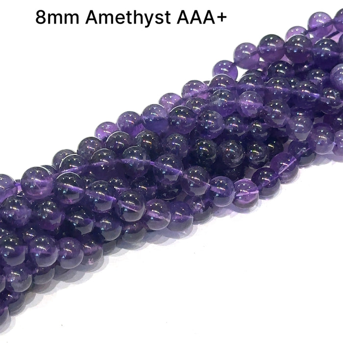 One 8mm Amethyst AAA+ 16 gemstone strand