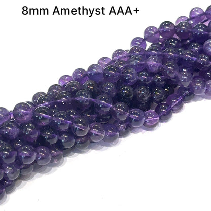 One 8mm Amethyst AAA+ 16 gemstone strand