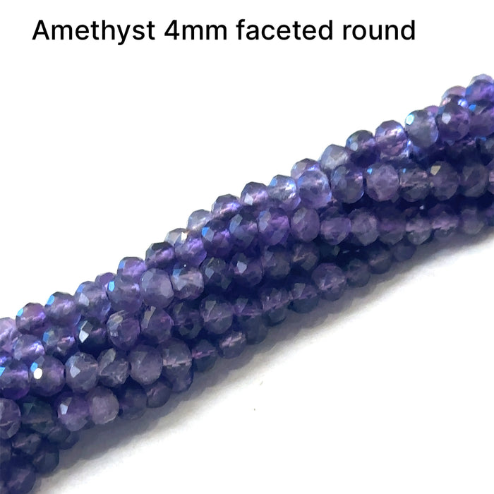 One 4mm Amethyst faceted round 16'' Gemstone strand