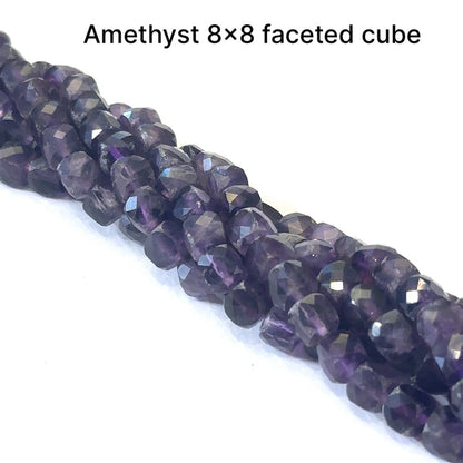 One 8x8mm Amethyst faceted cube 16'' gemstone strand