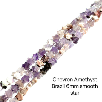 One Chevorn Amethyst 5mm star shaped 15” gemstone strand