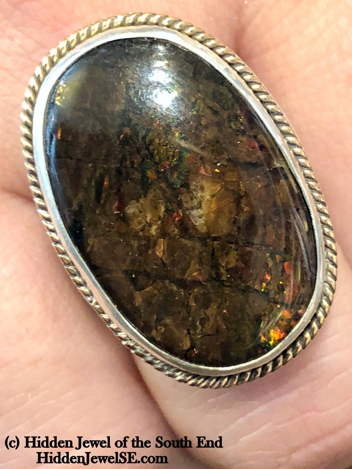 Ammolite Sterling Silver bezel set split shank gemstone ring, jewelry