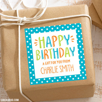 Aqua "Happy Birthday" Birthday Gift Labels