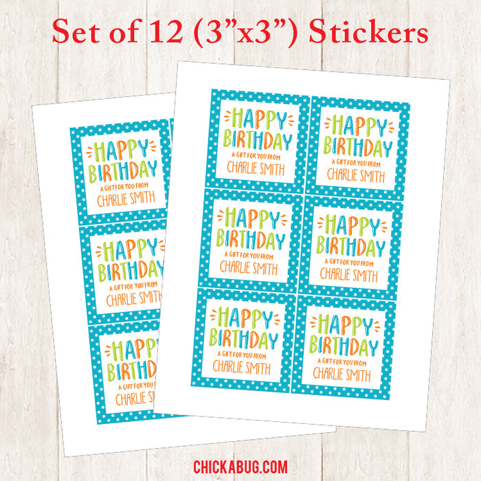 Aqua "Happy Birthday" Birthday Gift Labels
