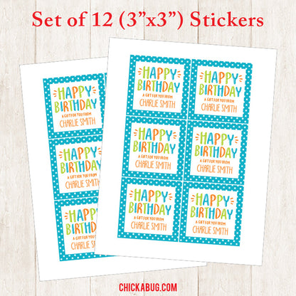 Aqua "Happy Birthday" Birthday Gift Labels
