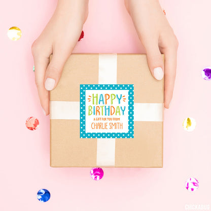 Aqua "Happy Birthday" Birthday Gift Labels