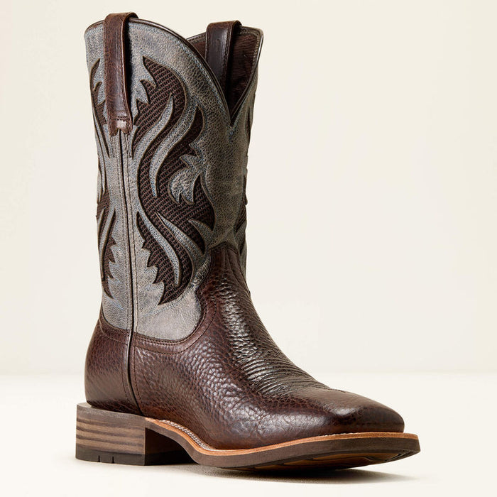 Ariat Men's Kanyon Toughstock VentTEK Wide Square Toe Cowboy Boot in Thunder Brown/Glacier Blue