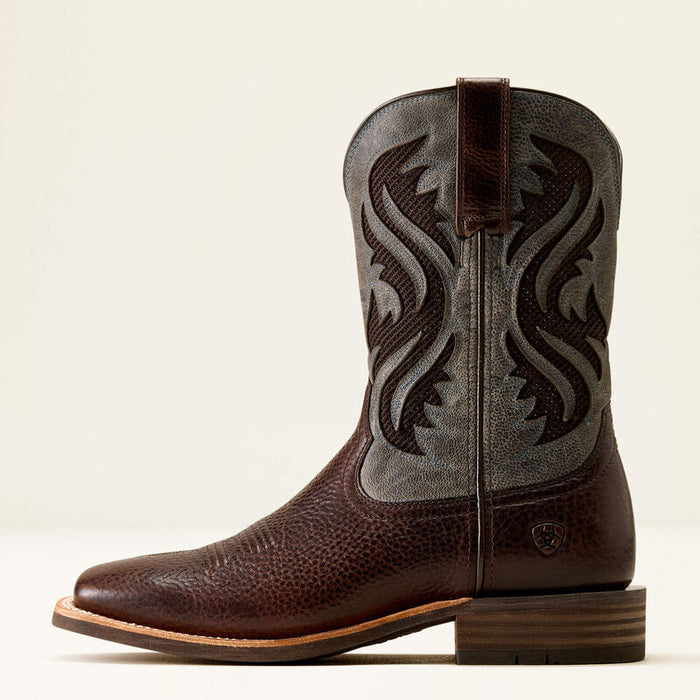 Ariat Men's Kanyon Toughstock VentTEK Wide Square Toe Cowboy Boot in Thunder Brown/Glacier Blue