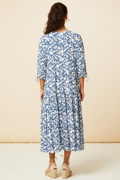 Aspiga Emma Lightweight EcoVero Dress Clematis Vines Mono Navy White - Dotique