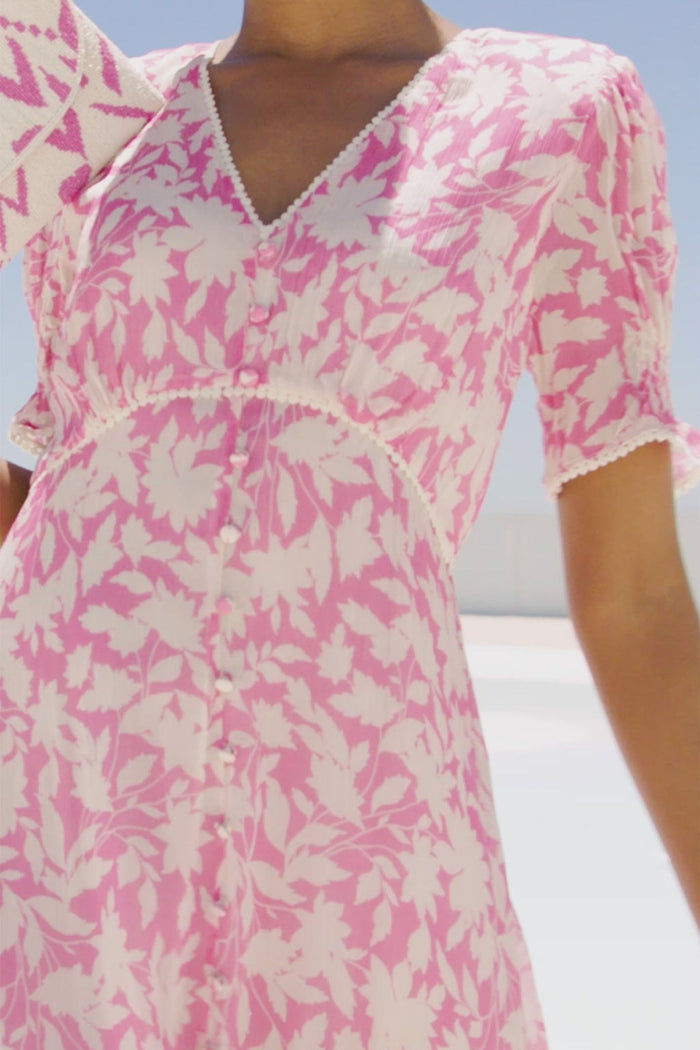 Aspiga Sally Anne Tea Dress Clematis Vines Mono Print Light Pink - Dotique