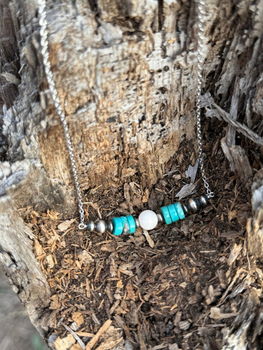 Authentic Silver Pearls and Turquoise Multi Stone NecklaceSilverOS