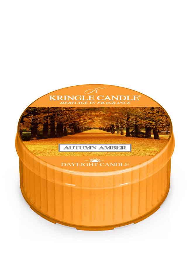 Kringle Candle Autumn Amber daylight candle on a white background