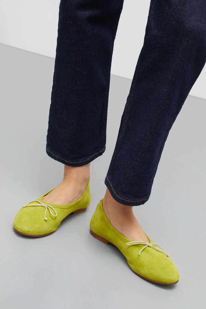 Ava Ballet Flats in Lime Suede