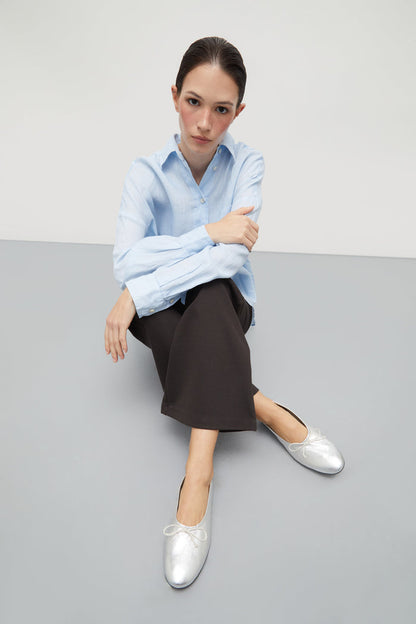 Ava Ballet Flats in Silver Leather