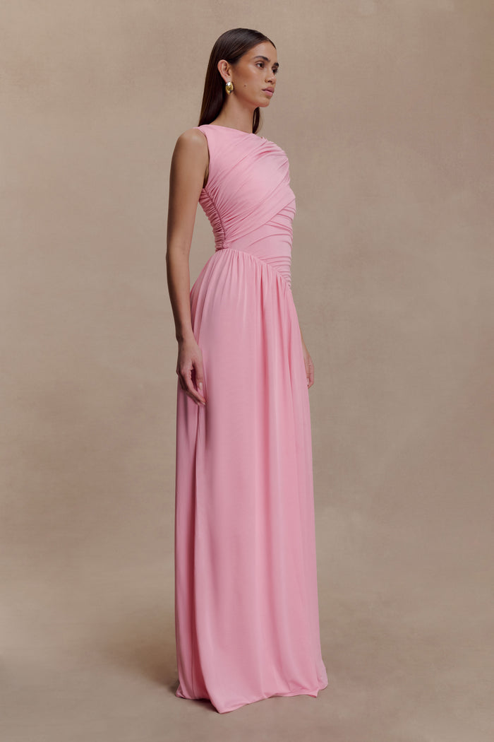 Ayeshya Slinky Asymmetric Maxi Dress - Candy Pink
