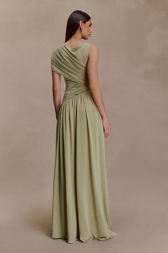 Ayeshya Slinky Asymmetric Maxi Dress - Sage