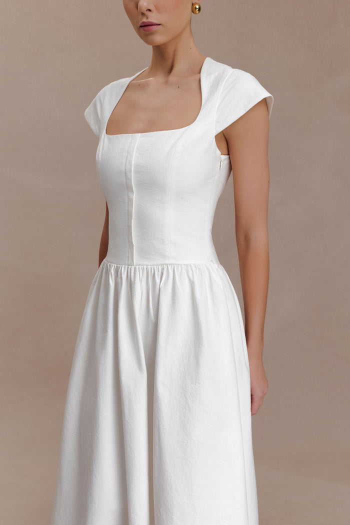 Ayla Cotton Fit And Flare Midi Dress - White
