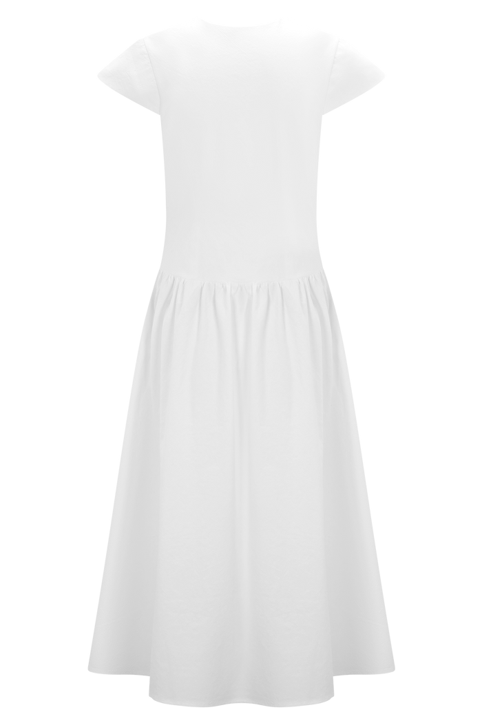 Ayla Cotton Fit And Flare Midi Dress - White