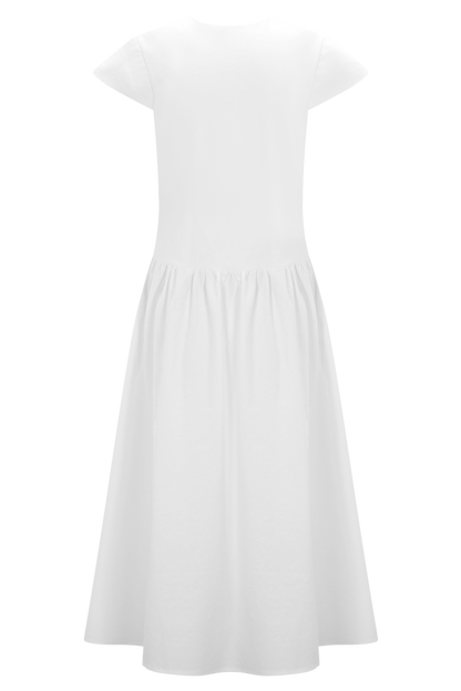 Ayla Cotton Fit And Flare Midi Dress - White