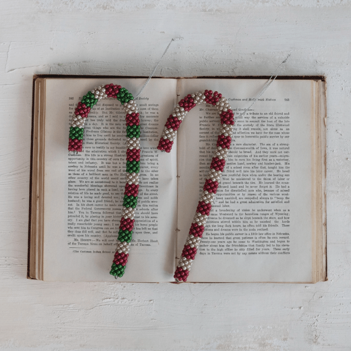 Creative Co-op Christmas Beaded Candy Cane Ornament
