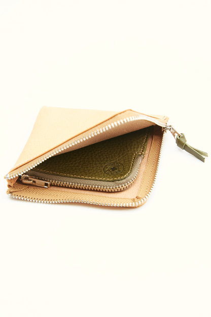 Beams Plus Double Zip Wallet - Tan/Olive (SS26)