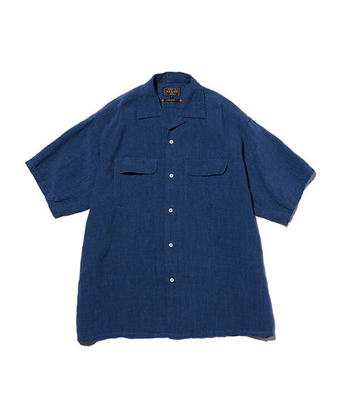 Beams Plus Open Collar 1/40 Linen - Blue