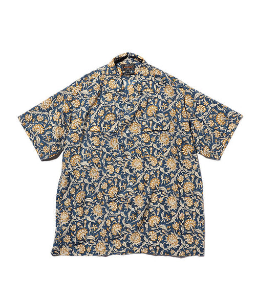 Beams Plus Open Collar Block Print - Blue