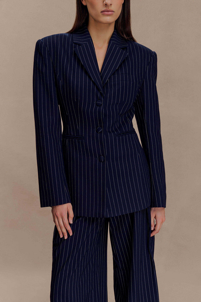 Bellamy Cinched Blazer - Navy Pinstripe