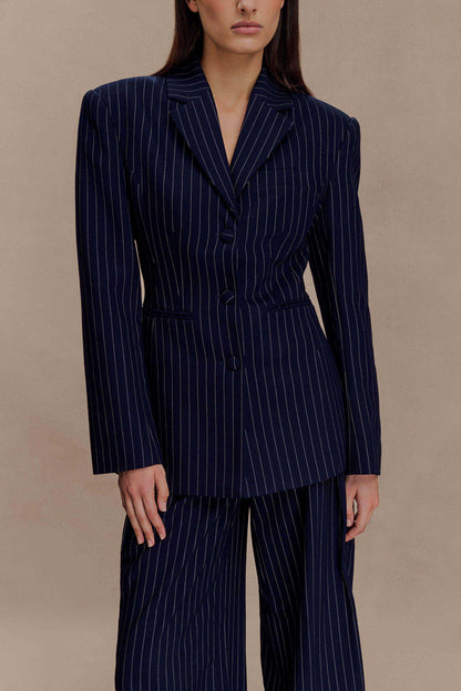Bellamy Cinched Blazer - Navy Pinstripe