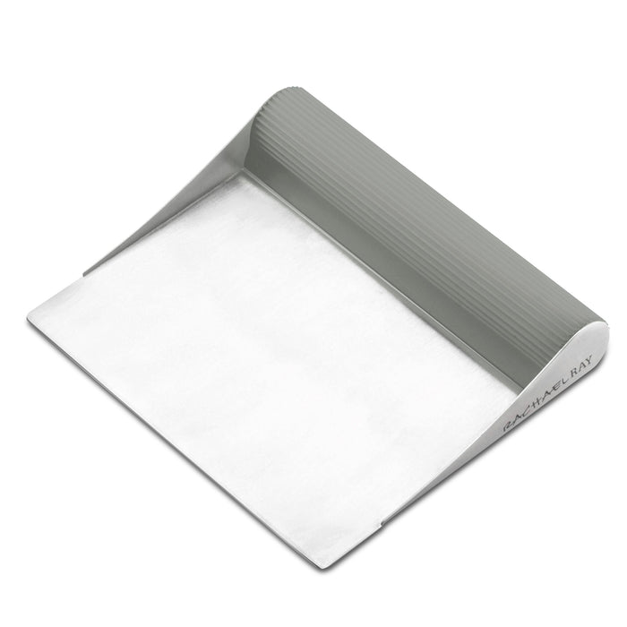 Bench Scrape - Rach's Food Mover with a stainless steel finish and gray handle, ideal for bench scraping tasks, set against a white background.