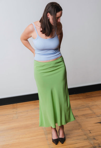 Bias Mid Skirt Verde Silk